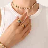 Wholesale Jewelry Retro Geometric 304 Stainless Steel Zircon 18K Gold Plated Bracelets Earrings Necklace sku image 34