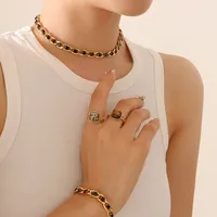 Wholesale Jewelry Retro Geometric 304 Stainless Steel Zircon 18K Gold Plated Bracelets Earrings Necklace sku image 35