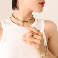 Wholesale Jewelry Retro Geometric 304 Stainless Steel Zircon 18K Gold Plated Bracelets Earrings Necklace sku image 37
