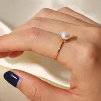 Wholesale Jewelry Retro Geometric 304 Stainless Steel Artificial Pearls Inlay Open Ring main image 1
