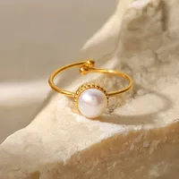 Wholesale Jewelry Retro Geometric 304 Stainless Steel Artificial Pearls Inlay Open Ring main image 3