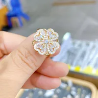 Simple Style Flower Alloy Plating Rhinestone Open Ring main image 5