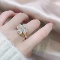 Simple Style Flower Alloy Plating Rhinestone Open Ring main image 3