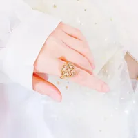 Simple Style Flower Alloy Plating Rhinestone Open Ring main image 4
