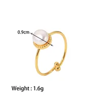 Wholesale Jewelry Retro Geometric 304 Stainless Steel Artificial Pearls Inlay Open Ring sku image 1