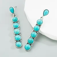 Fashion Round Alloy Inlay Turquoise Drop Earrings main image 3