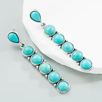 Fashion Round Alloy Inlay Turquoise Drop Earrings main image 5