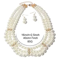 Elegant Geometric Imitation Pearl Beaded Layered Pearl Necklace main image 2