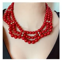 Elegant Geometric Imitation Pearl Beaded Layered Pearl Necklace main image 5