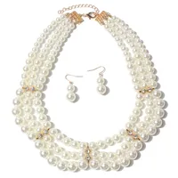 Elegant Geometric Imitation Pearl Beaded Layered Pearl Necklace sku image 9
