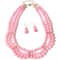 Elegant Geometric Imitation Pearl Beaded Layered Pearl Necklace sku image 10
