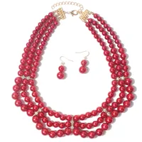 Elegant Geometric Imitation Pearl Beaded Layered Pearl Necklace sku image 1