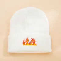 Unisex Fashion Flame Embroidery Crimping Eaveless Wool Cap main image 3