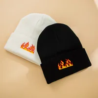 Unisex Fashion Flame Embroidery Crimping Eaveless Wool Cap main image 6