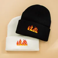 Unisex Fashion Flame Embroidery Crimping Eaveless Wool Cap main image 7