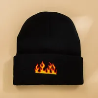 Unisex Fashion Flame Embroidery Crimping Eaveless Wool Cap sku image 2