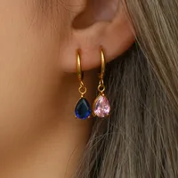 Fashion Water Droplets Plating Inlay 304 Stainless Steel Zircon 18K Gold Plated Drop Earrings main image 3