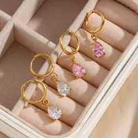 Fashion Water Droplets Plating Inlay 304 Stainless Steel Zircon 18K Gold Plated Drop Earrings main image 5