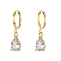 Fashion Water Droplets Plating Inlay 304 Stainless Steel Zircon 18K Gold Plated Drop Earrings sku image 2