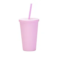 Candy Color Double-layer Plastic Straw Cup 16oz Plastic Frosted Water Cup sku image 9