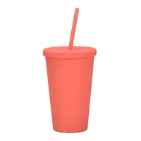 Candy Color Double-layer Plastic Straw Cup 16oz Plastic Frosted Water Cup sku image 7