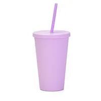 Candy Color Double-layer Plastic Straw Cup 16oz Plastic Frosted Water Cup sku image 11