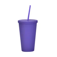 Candy Color Double-layer Plastic Straw Cup 16oz Plastic Frosted Water Cup sku image 10
