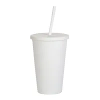 Candy Color Double-layer Plastic Straw Cup 16oz Plastic Frosted Water Cup sku image 12