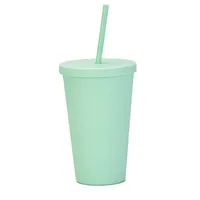 Candy Color Double-layer Plastic Straw Cup 16oz Plastic Frosted Water Cup sku image 3
