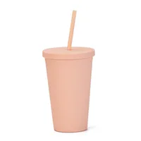 Candy Color Double-layer Plastic Straw Cup 16oz Plastic Frosted Water Cup sku image 8