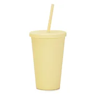 Candy Color Double-layer Plastic Straw Cup 16oz Plastic Frosted Water Cup sku image 1