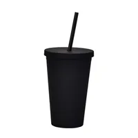Candy Color Double-layer Plastic Straw Cup 16oz Plastic Frosted Water Cup sku image 13