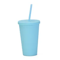 Candy Color Double-layer Plastic Straw Cup 16oz Plastic Frosted Water Cup sku image 5