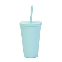 Candy Color Double-layer Plastic Straw Cup 16oz Plastic Frosted Water Cup sku image 2