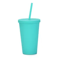 Candy Color Double-layer Plastic Straw Cup 16oz Plastic Frosted Water Cup sku image 4