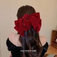 Women's Sweet Bow Knot Cloth Tassel Rhinestones Hair Clip sku image 4