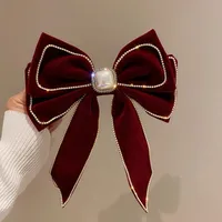 Women's Sweet Bow Knot Cloth Tassel Rhinestones Hair Clip sku image 6
