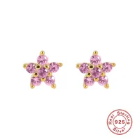 1 Pair 925 Sterling Silver Zircon Flower Ear Studs sku image 3