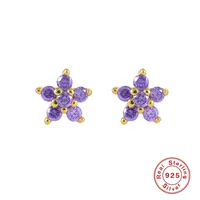 1 Pair 925 Sterling Silver Zircon Flower Ear Studs sku image 1