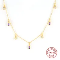 925 Sterling Silver Zircon Plating Geometric Necklace sku image 2