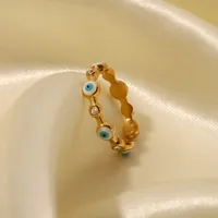 Wholesale Jewelry Fashion Devil'S Eye 304 Stainless Steel Artificial Gemstones Plating Inlay Open Ring main image 2