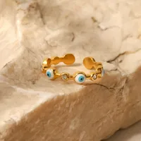 Wholesale Jewelry Fashion Devil'S Eye 304 Stainless Steel Artificial Gemstones Plating Inlay Open Ring main image 3
