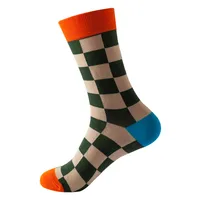 Unisex Casual Color Block Checkered Nylon Cotton Jacquard Crew Socks A Pair sku image 1