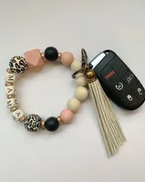 Fashion Geometric Letter Silica Gel Beaded Tassel Keychain main image 5