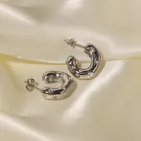 1 Pair Simple Style C Shape Inlaid Zircon 304 Stainless Steel Hoop Earrings main image 1