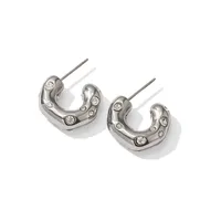 1 Pair Simple Style C Shape Inlaid Zircon 304 Stainless Steel Hoop Earrings main image 2