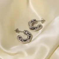 1 Pair Simple Style C Shape Inlaid Zircon 304 Stainless Steel Hoop Earrings main image 3