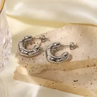 1 Pair Simple Style C Shape Inlaid Zircon 304 Stainless Steel Hoop Earrings main image 5