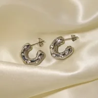 1 Pair Simple Style C Shape Inlaid Zircon 304 Stainless Steel Hoop Earrings main image 4