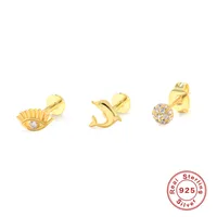 1 Set 925 Sterling Silver Zircon Devil'S Eye Star Flower Earrings sku image 5